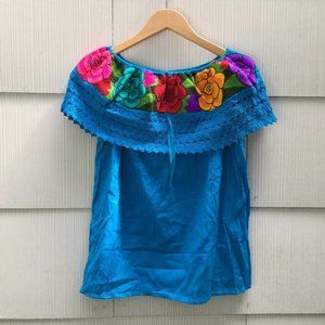 Handmade Womens Embroidered Mexican Blouse - Medium - Off the Shoulder Blouse